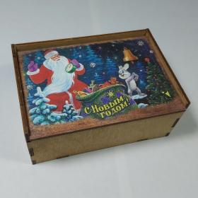 Зарубин Новый год Флажки деревянные 10 штук коробка елочные украшения гирлянда зверушки Дед Мороз